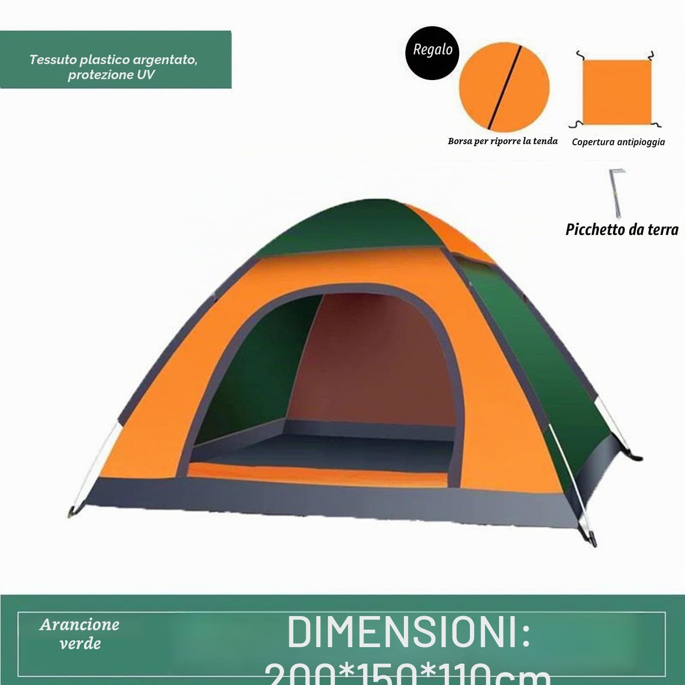 Tenda da spiaggia 2-3 persone, Tenda da Campeggio,Tenda Parasole 200x150x100 cm per Viaggi/Campeggio/Trekking/Pesca/Giardino