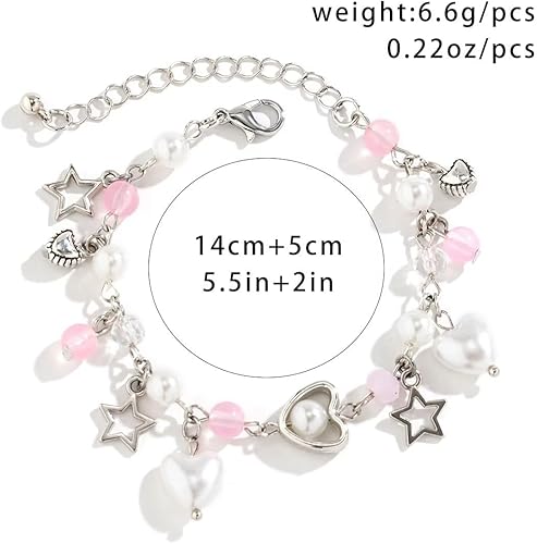 Miniatura 7 de Y2k - Pulsera de estrella para mujeres, adolescentes y niñas, con dije de corazón rosa, estética, delicada, ajustable, gótica, punk, resina fresca,