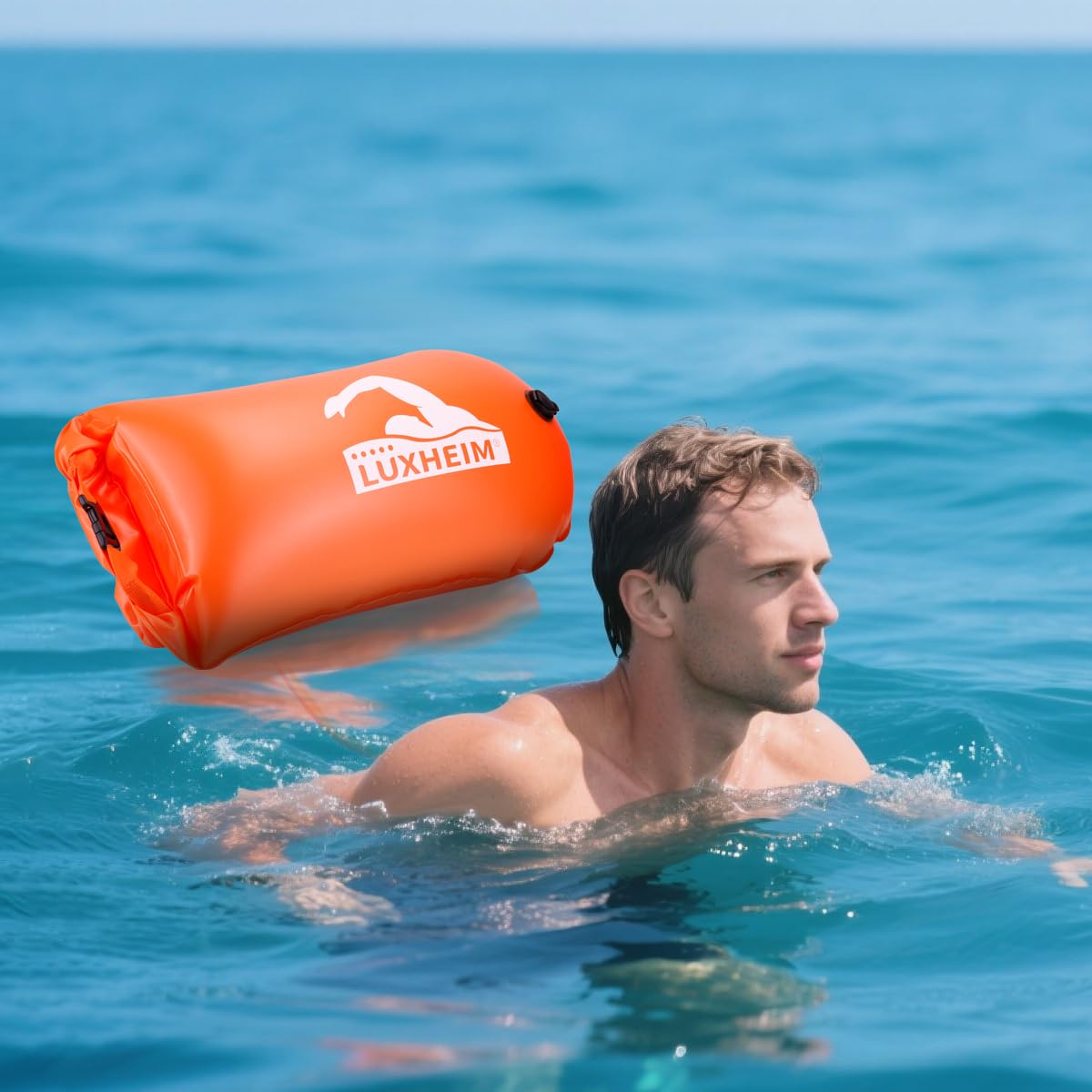 28L Schwimmboje Trockensack mit Doppelairbag, Aufblasbare Schleppschwimmer Boje für Erwachsene Freiwasser Open Water, Gut Sichtbar bis 900 Meter für Schwimmen, Triathlon, SUP, Schnorcheln
