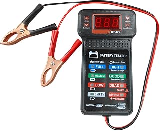 Voltímetro probador de batería de auto de 12 V, probador de alternador, medidor de voltaje de batería automático con pantalla LCD e indicador LED, monitor de batería, analizador de sistema de carga de auto para camión, motocicleta (1 unidad)