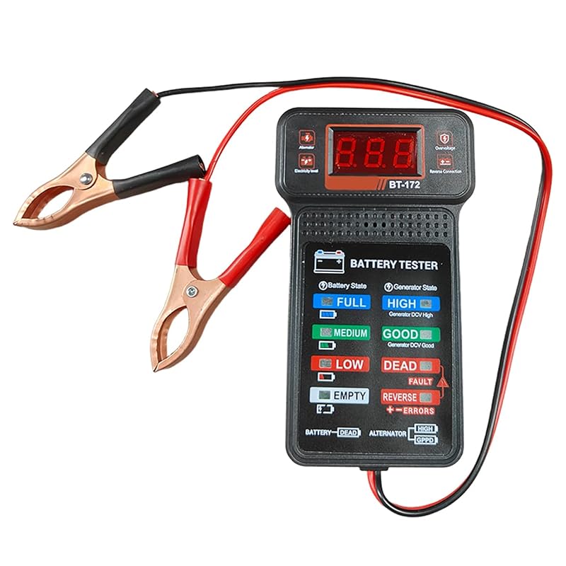 Testador de Bateria Automotiva 12 V Tuxihapp com Voltímetro, Display LED e Indicador de Status
