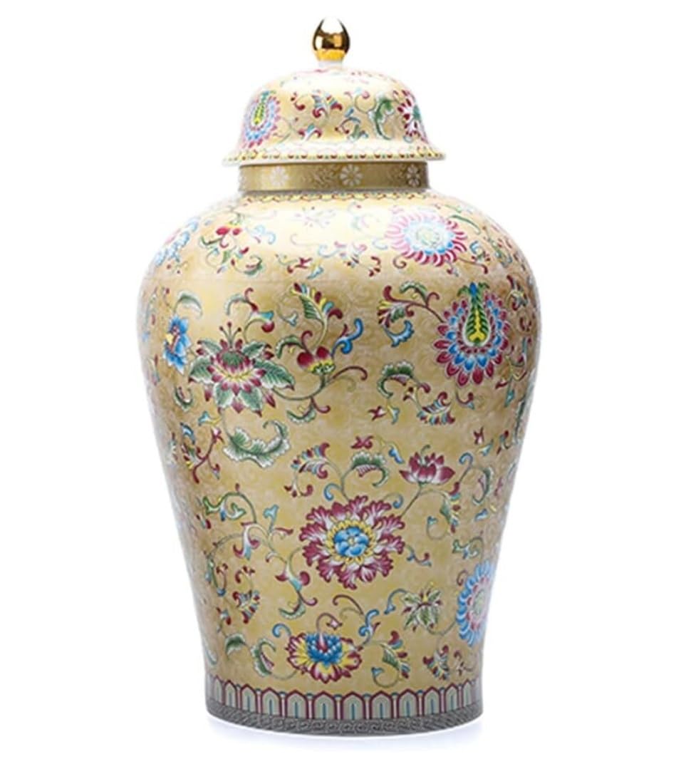 Pot de gingembre en porcelaine dorée : vase de temple chinois chic
