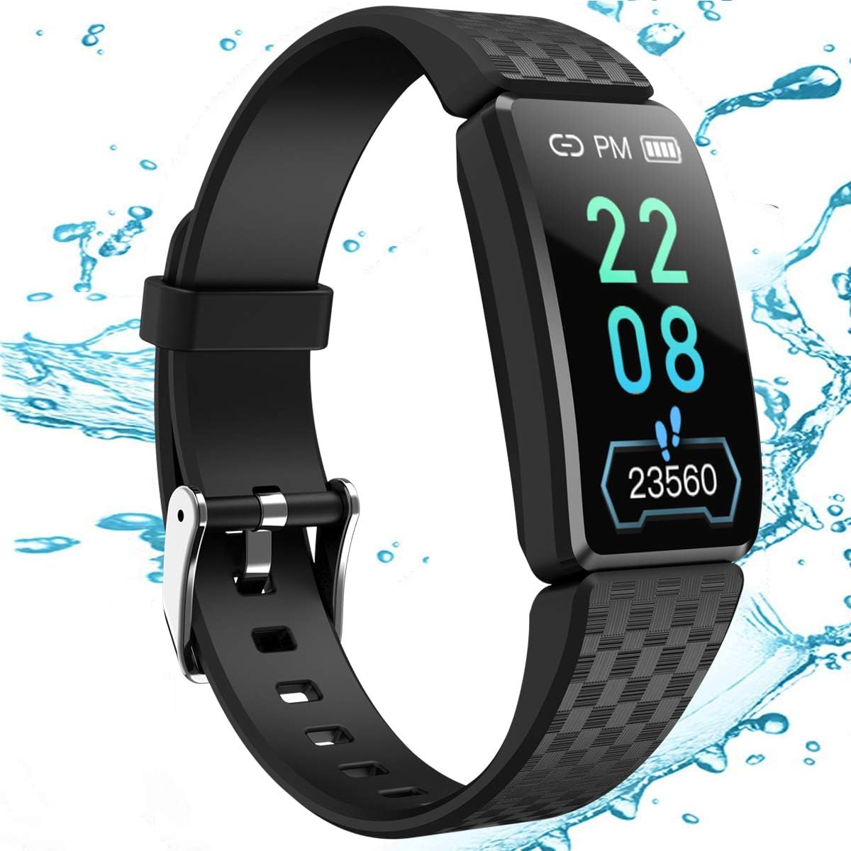 HQPCAHL Smartwatch Fitness Tracker, Orologio Fitness Braccialetto Pressione Sanguigna Cardiofrequenzimetro da Polso Impermeabile IP67 Donna Uomo Bambini Smartwatch Contapassi Pedometro,Nero