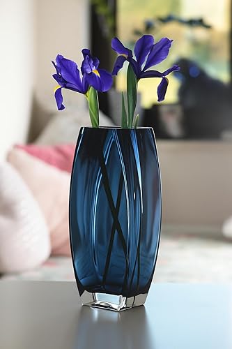 Miniatura 9 de Jarrón de cristal, color azul, verde azulado, 12.6 pulgadas de altura, resistente, fabricado en Europa, por Barski