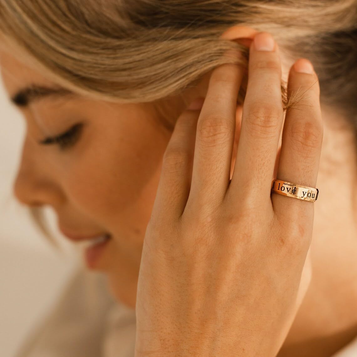 Petite Boutique Personalized Coordinate Ring Custom Engraved Location Ring Stainless Steel Flat Band Beveled Edge Silver Gold Rose Gold Meaningful Gift for Mom Anniversary Birthday