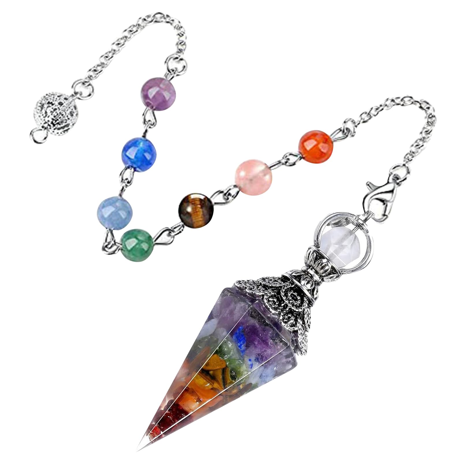 Péndulo Adivinatorio Radiestesia 7 chakras,Péndulo Adivinación de Radiestesia,Pendulo de Radiestesia,Punto Péndulo Cadena para Adivinación,Sanación Energía Espiritual