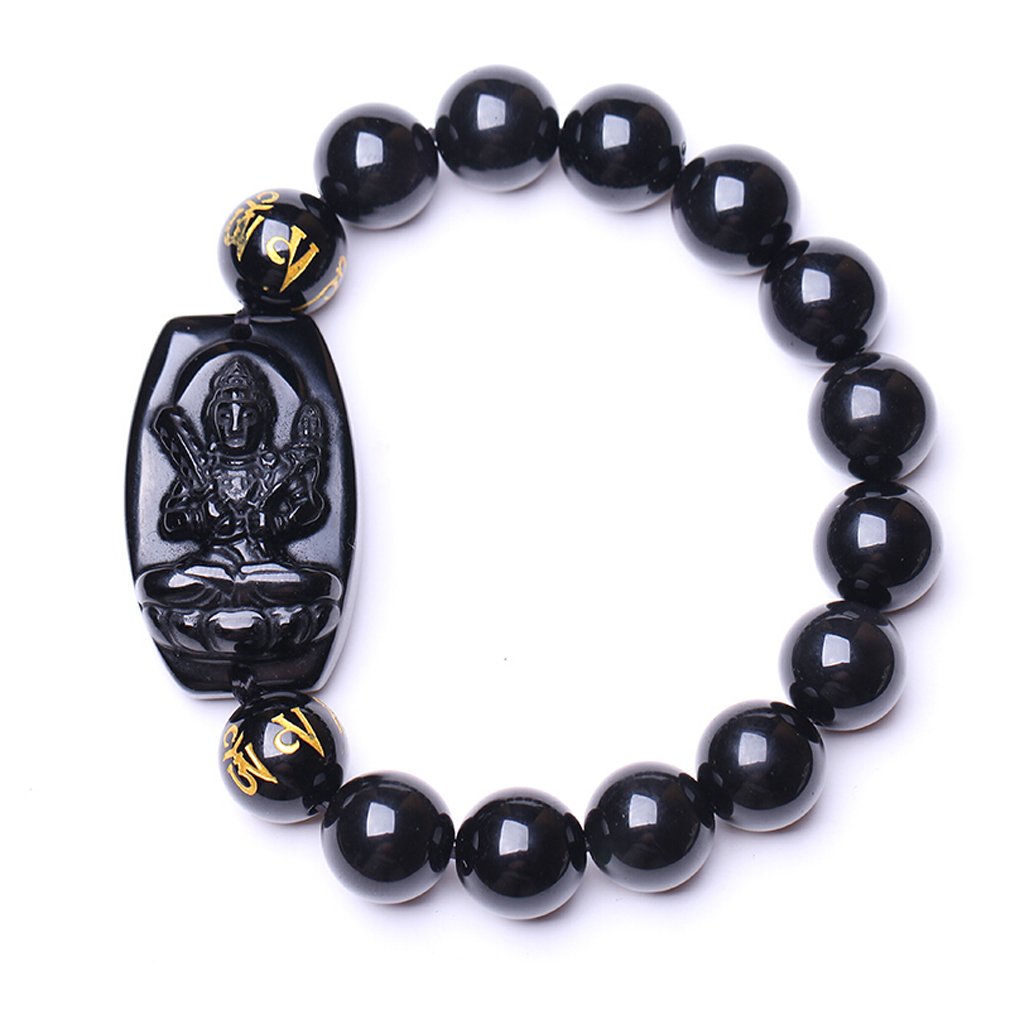 c1lint7785631 Pure Natural Obsidian Akasagarbha Kwan-yin Bodhisattva Buddha Bracelet Bracelet