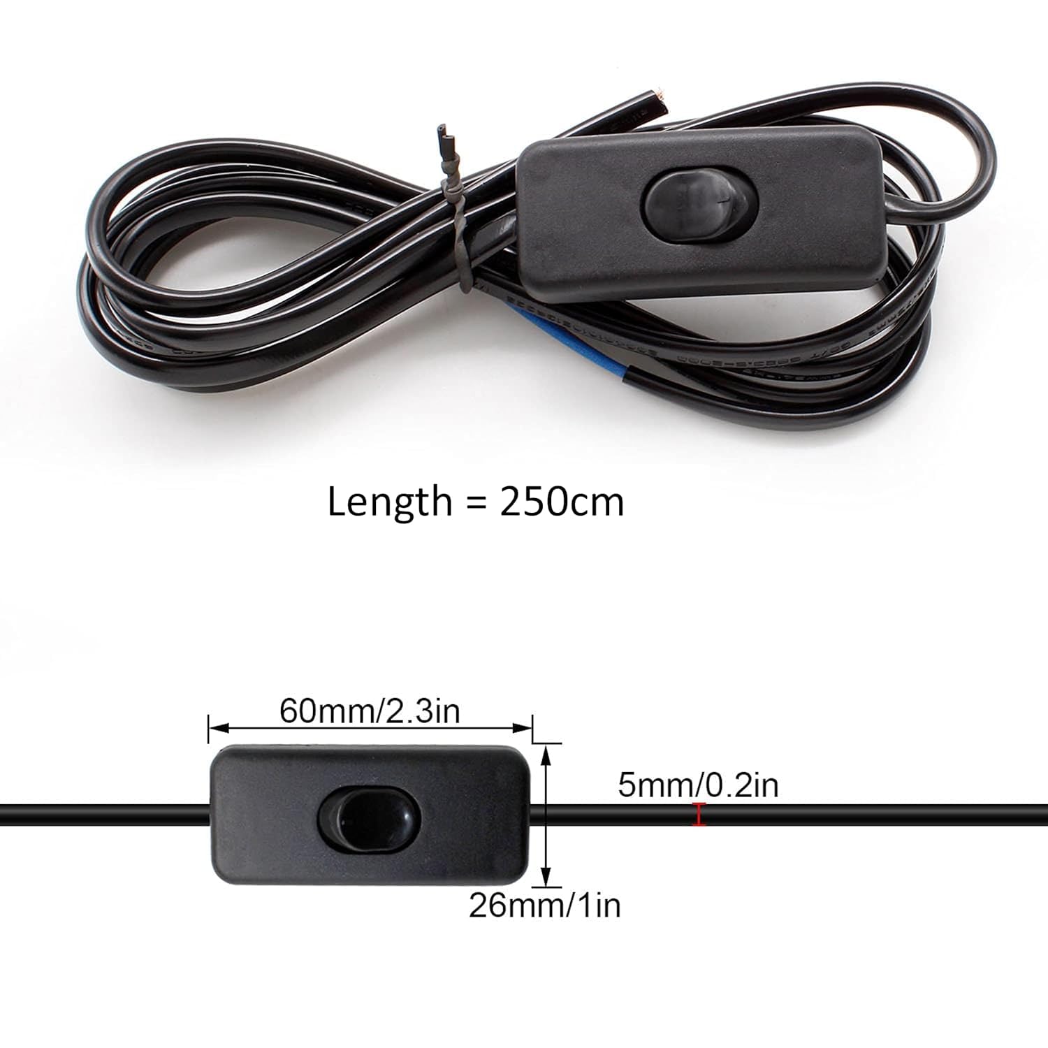 Black Toggle Light Switch, Inline, 2.5m 2 Core Desk Lamp Cable - Image 2