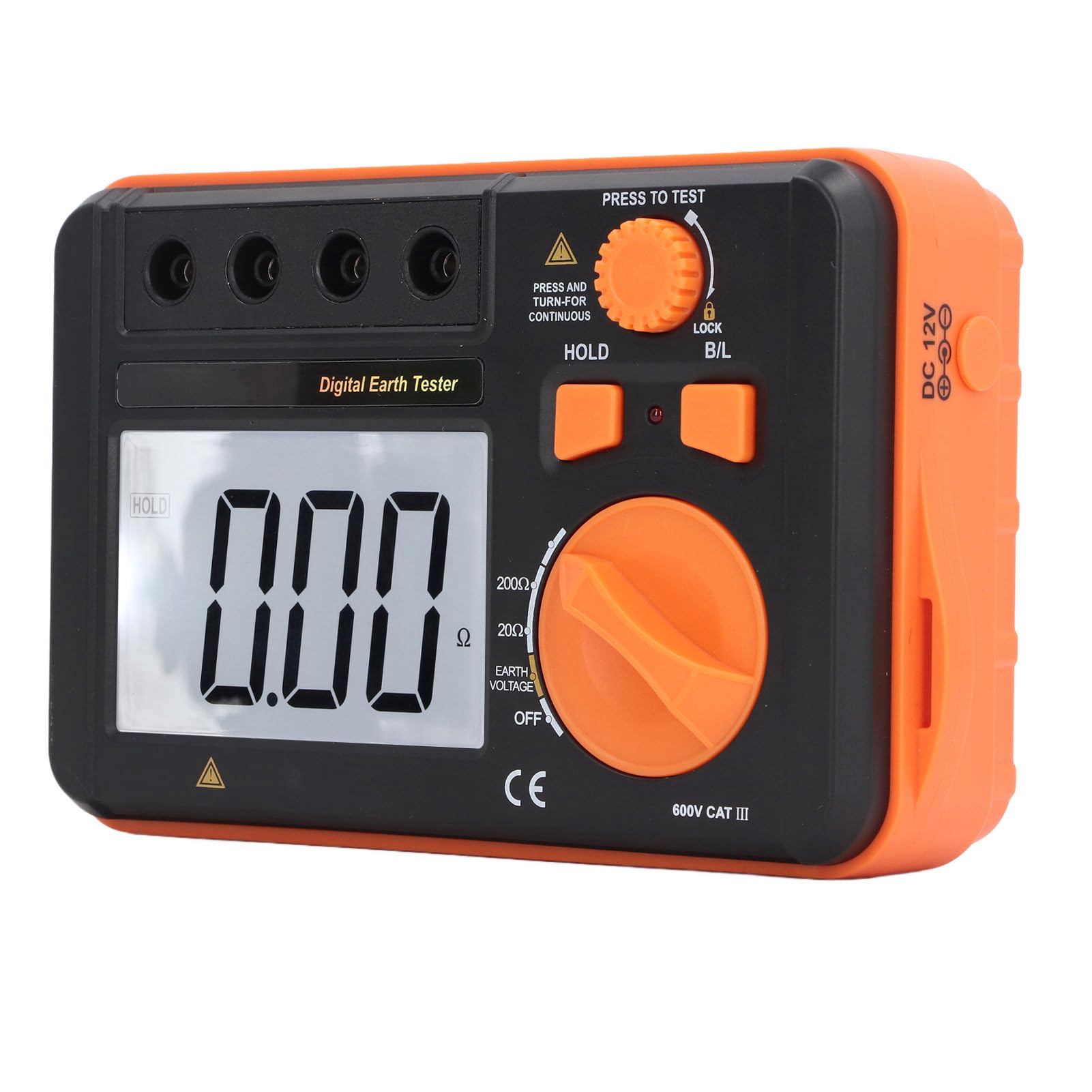 Probador Digital de Resistencia a Tierra 0, 01-2000 Ω, Medida de Voltaje de 200 V Pantalla LCD Retroiluminada Medidor de Resistencia a Tierra, Amplio Rango de Medición, Pantalla