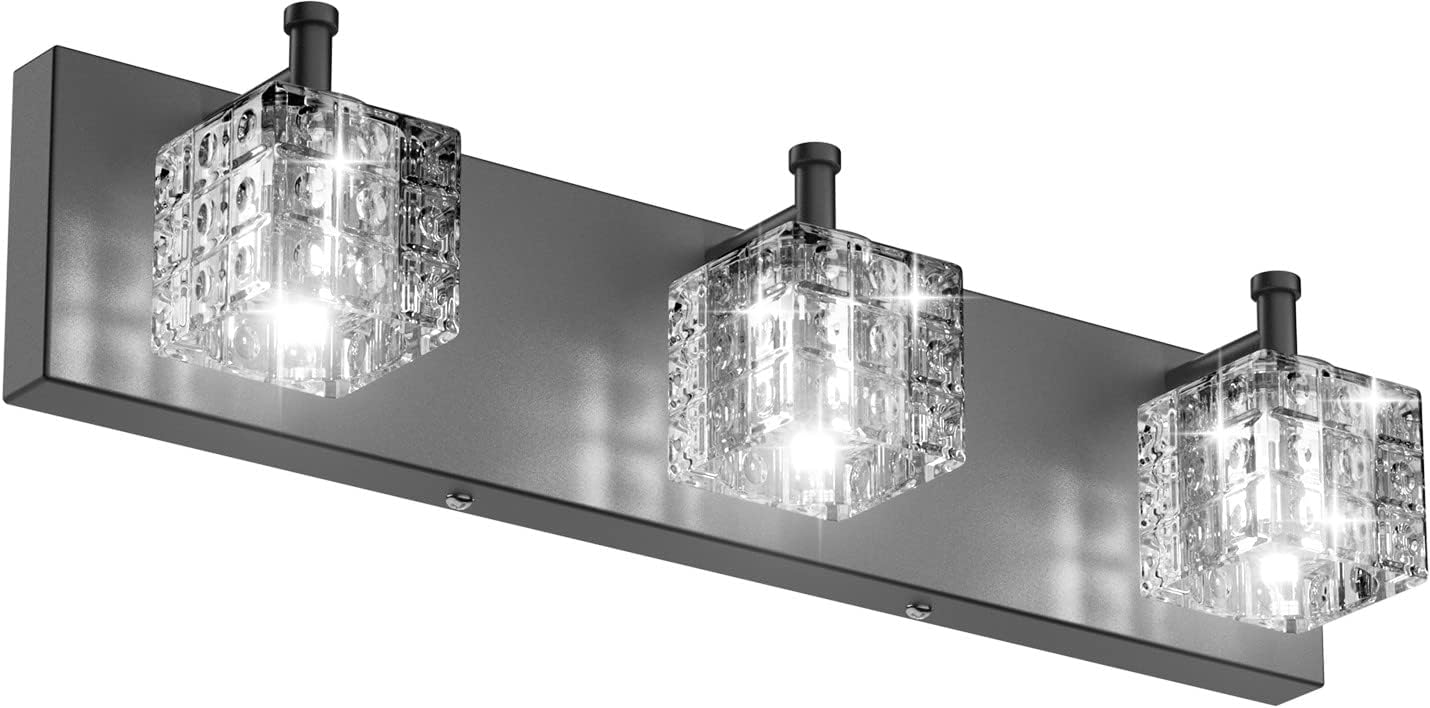 Ralbay Matte Black Vanity Light 3 Lights Modern Crystal Black Bathroom