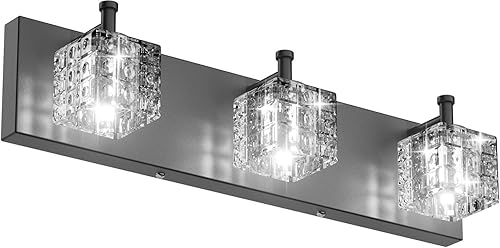 Miniatura 8 de Ralbay - Lámparas de tocador de baño cromadas 5 luces, lámpara moderna de tocador LED cromada sobre espejo, lámparas de tocador de cristal modernas