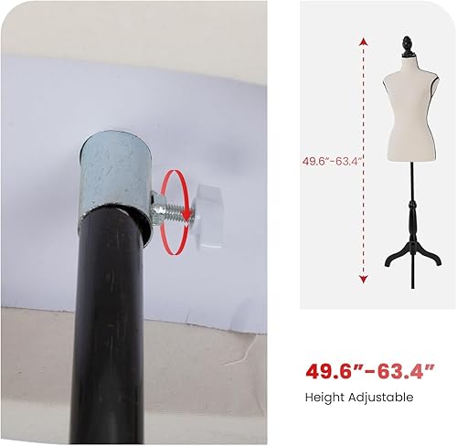 Miniatura 4 de FDW Cuerpo de maniquí femenino para costura, forma de vestido, torso de maniquí con base de trípode ajustable para exhibición de ropa (Crema, 59-67