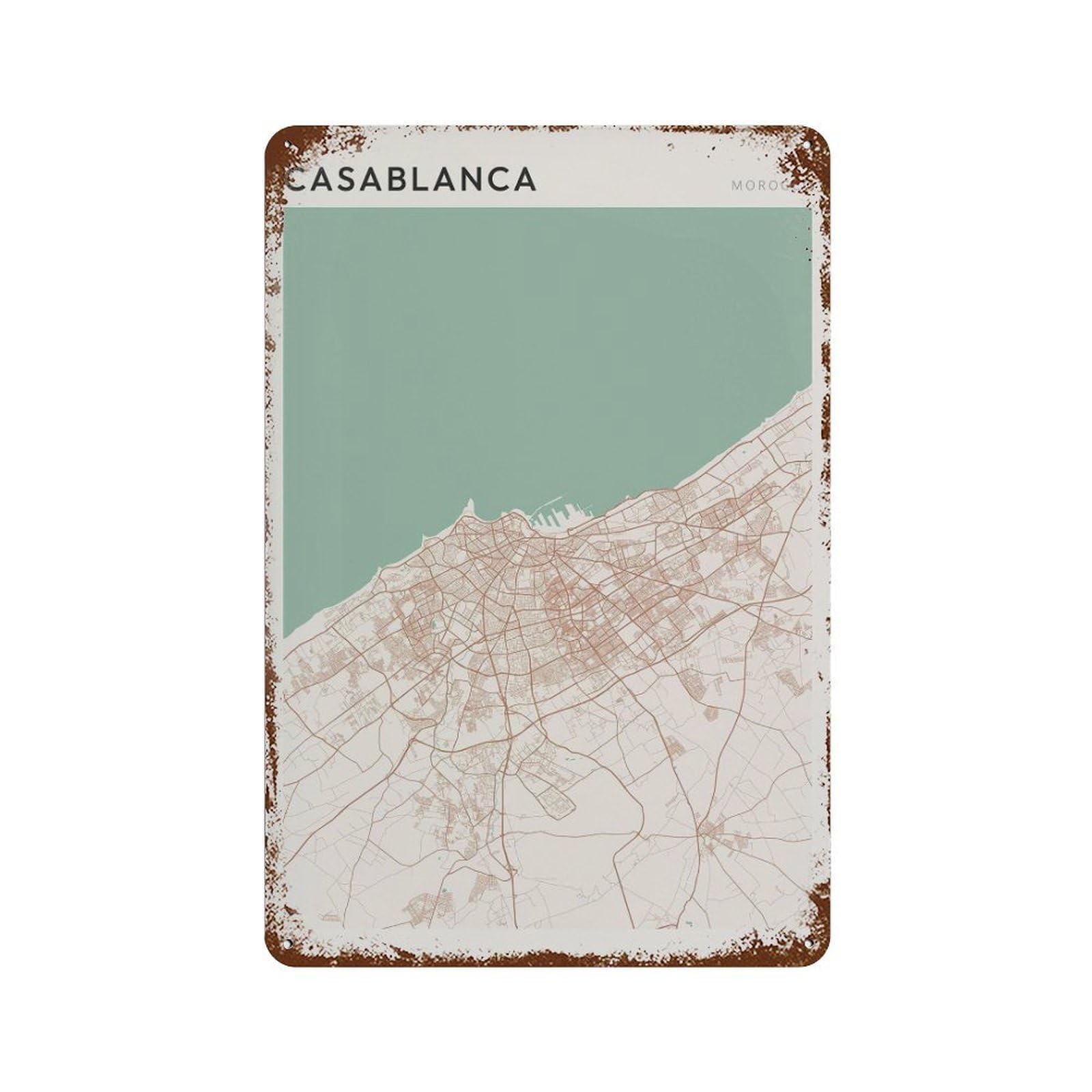 xiaoxiaoshen Casablanca Map Morocco Africa Travel Gift Minimalist (2) Wall Decor Art Metal Tin Poster Modern Home Decor Art Home Bar Shop Decorations Vintage Sign 30x20cm