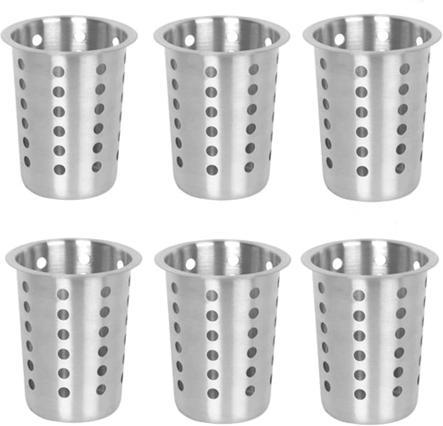 TrueCraftware- 4-3/8" x 5-3/8" Stainless Steel Flatware Cylinder with outer lip Set of 6- Silverware Utensil Holder Kitchen Tools Flatware Holder Utensil Drying Cylinder Countertop Silverware Caddy