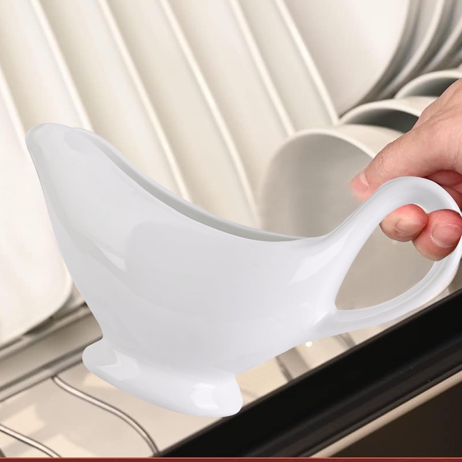 Nizirioo - Saldera de porcelana (310 ml, bote de salsa con asa, contenedor para aderezos, crema, caldo de leche, diseño elegante, gran asa