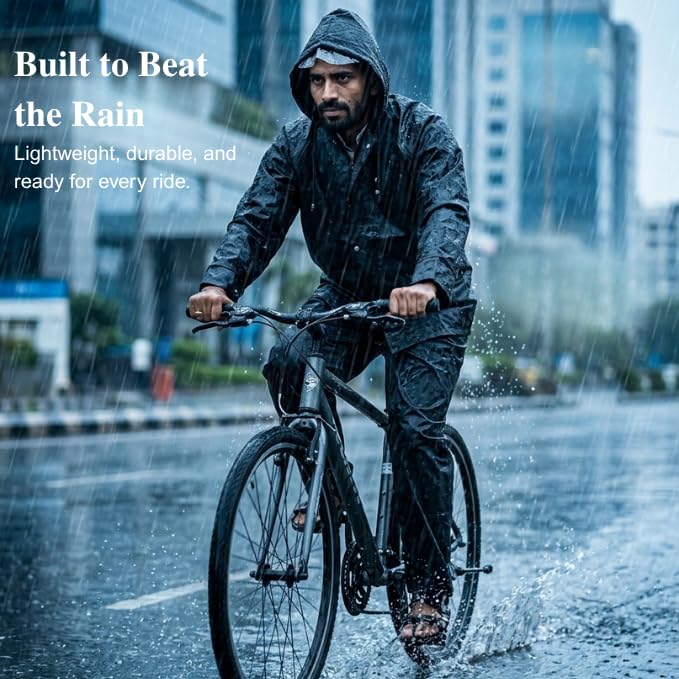 Image of GRECIILOOKS Men`s Raincoat | raincoat For men Waterproof with Hood | Rainsuit with Drawstring & heavy duty zippers | rain coat for Mens with Transparent Visor