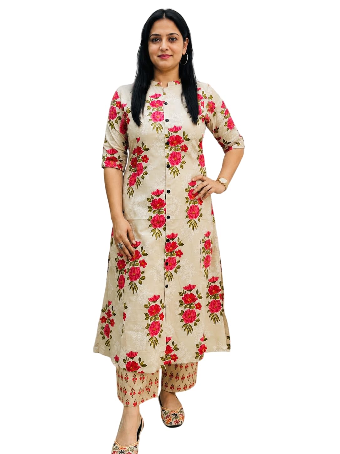 Fairy Creation Women Full Flare Printed Kurta Set with Palazzo Office Wear Outfit Stylish Floral Print with Side Pockets-picture-53