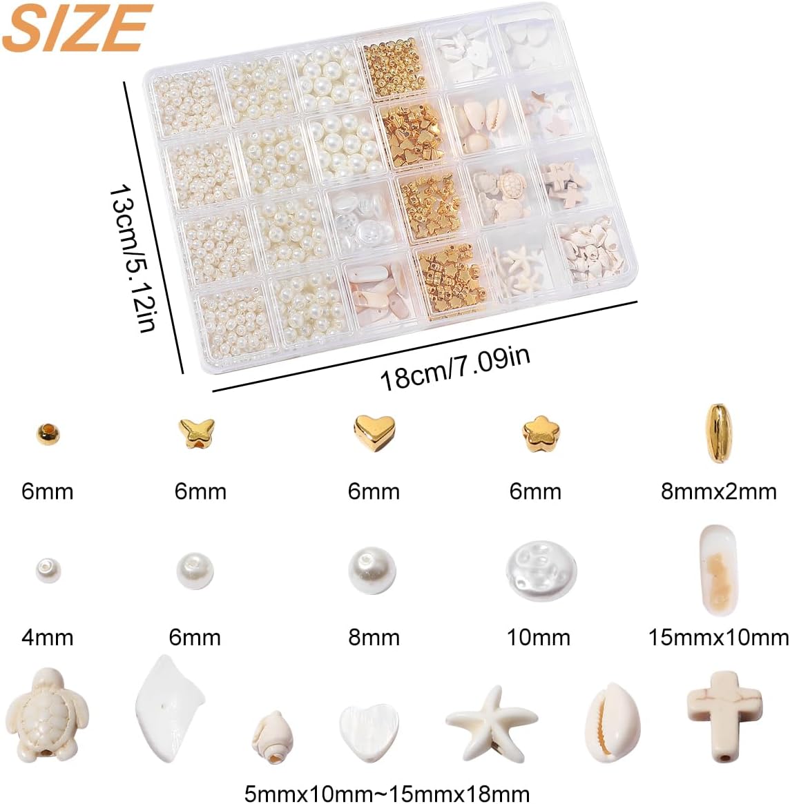 1000Pcs Pearl Beads for Bracelets Making -4mm 6mm White Pearl Beads with Gold Spacer Bead & Shell Jewelry for Bracelet Necklace DIY Craft Making Kit, Beach Theme Friendship Jewelry Making Kit - Image 2