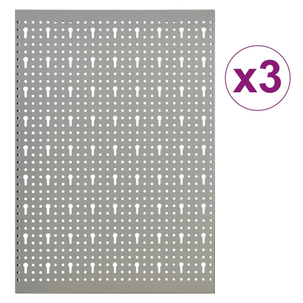 vidaXL 3x Werkzeugwand für 120cm lange Werkbänke Lochblech Lochwand Werkstattwand Werkstatt Lochwandsystem Metallwand Euro Lochung 40x58cm Stahl
