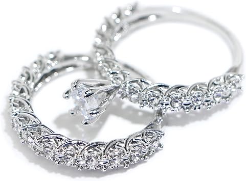 925 Sterling Silver Shiny Full Diamond Gemstone Ring Cubic Zirconia Rings CZ Diamond Ring Double Ring Eternity Engagement Wedding Band Ring for Women (US Code 6)