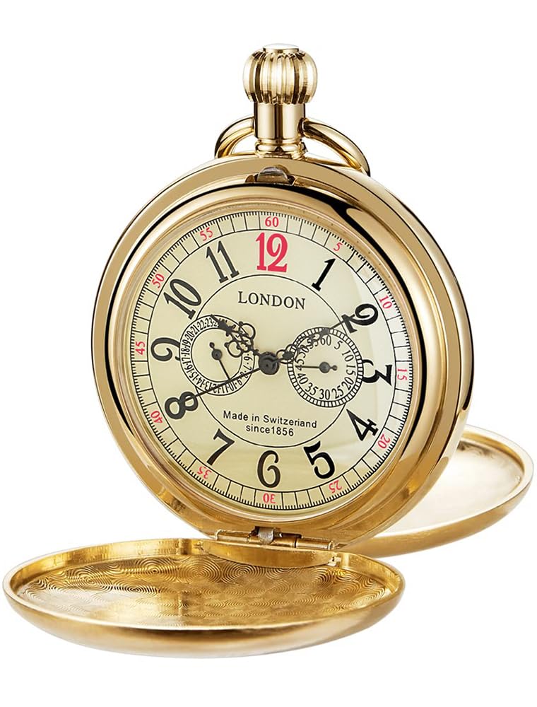 Alwesam Men's Mechanical Pocket Watch with Train Case with Roman Numerals and Chain-image-49