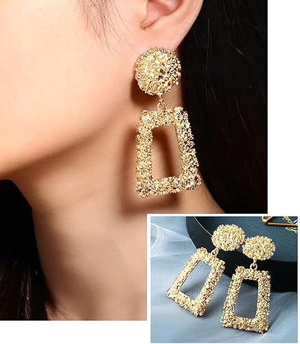 Miniatura 4 de Juego de 12 pares de aretes colgantes para adultos, elegantes aretes geométricos dorados, aretes de gota para fiesta de cumpleaños, regalos