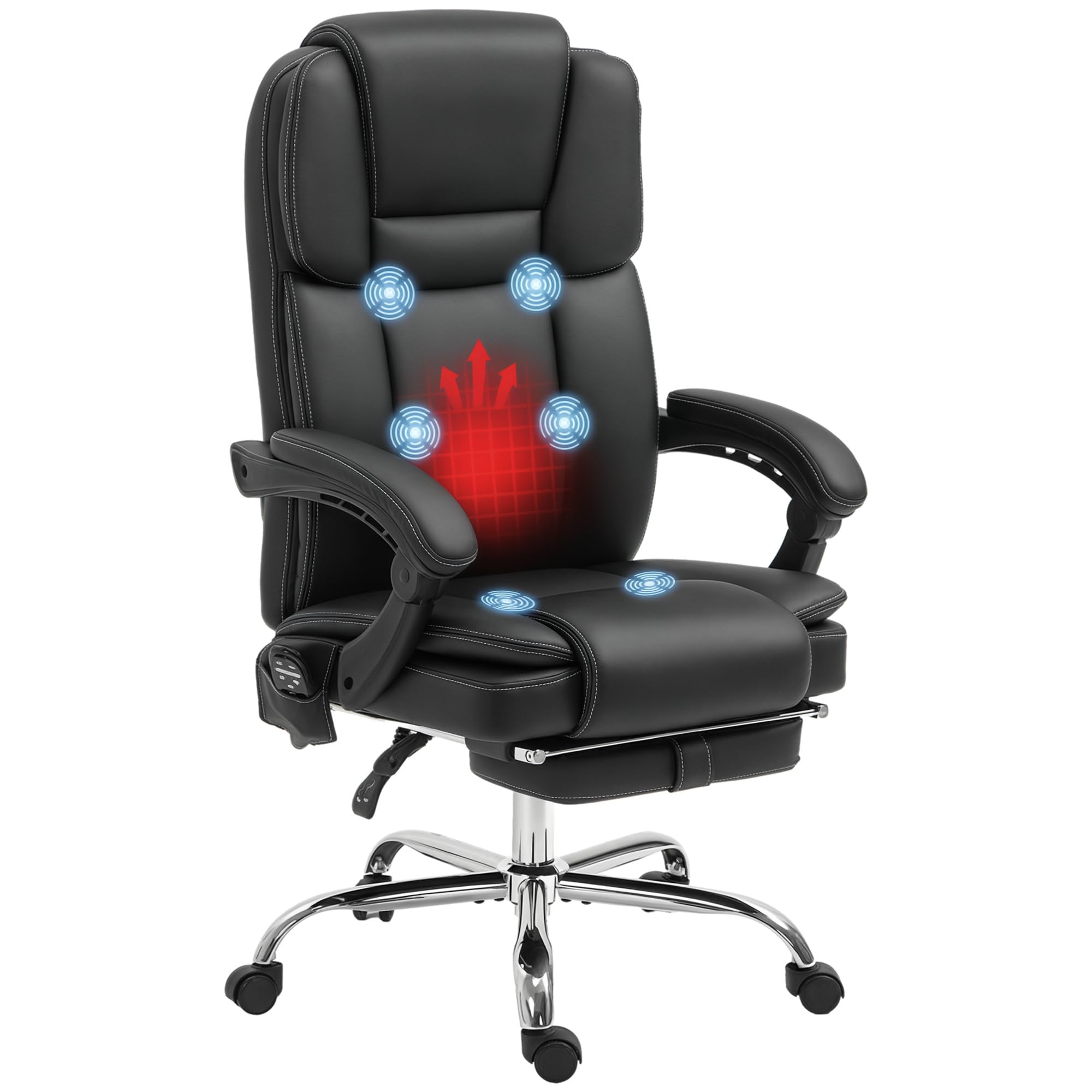 Rackhams Black Vinsetto Massage Office Chair, Pu Leather High Back Recliner,