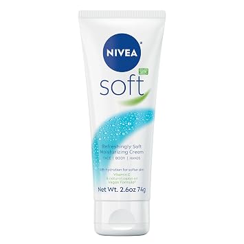 NIVEA Soft Refreshingly Soft Moisturizing Cream, Lightweight Moisturizer for Face, Body and Hands, Body Cream Enriched with Jojoba Oil and Vitamin E, 2.6 Oz Tube