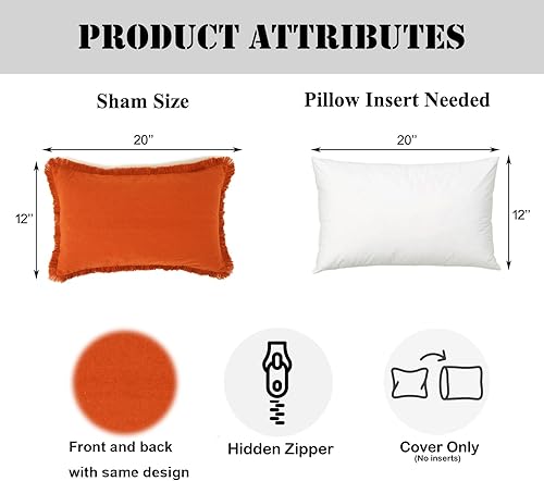 Miniatura 4 de YOUR SMILE Juego de 2 fundas de cojín de felpilla suave teñidas de algodón con bordes de flecos de algodón para sofá, decoración del hogar y granja,