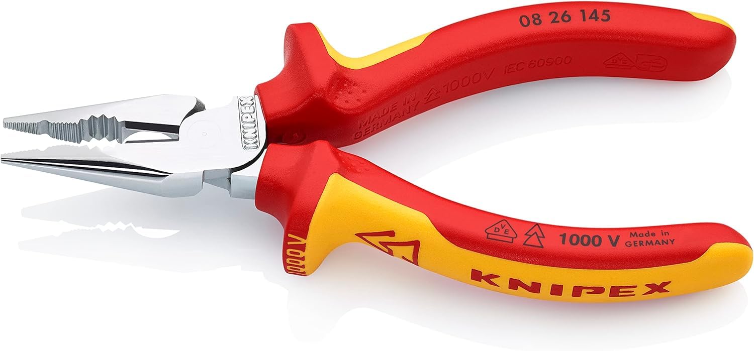 KNIPEX Szczypce uniwersalne z ostro zakończonymi szczękami chromowany z wielokomponentowymi osłonkami, izolowane wg VDE 145 mm, 08 26 145