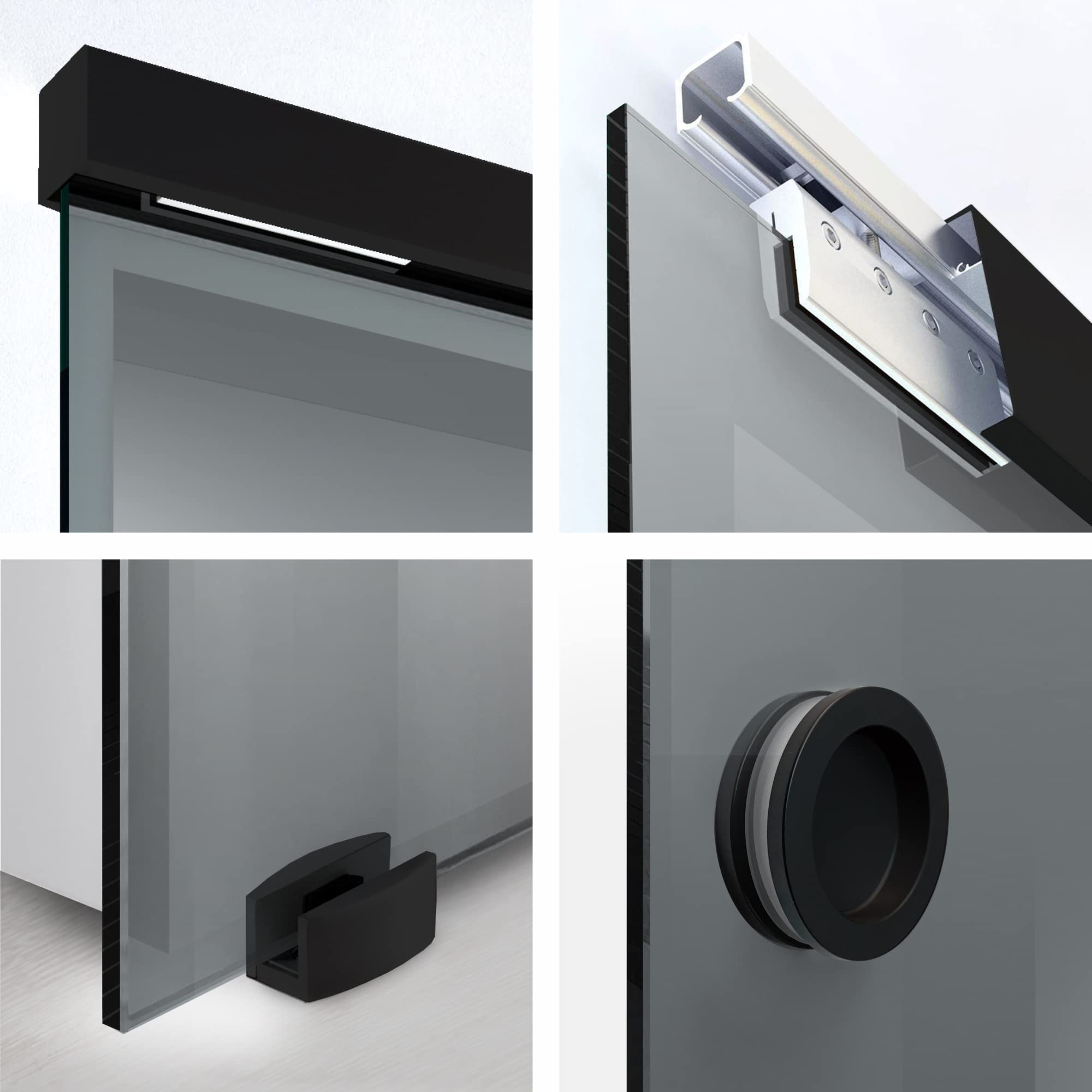 BOSS Black Porta Scorrevole in vetro modello DANCE 80x215 cm (60/80/90 cm) 8 mm, vetro Grigio, Nano rivestito nero, kit hardware complete nero opaco (80x215 cm, SINISTRA)