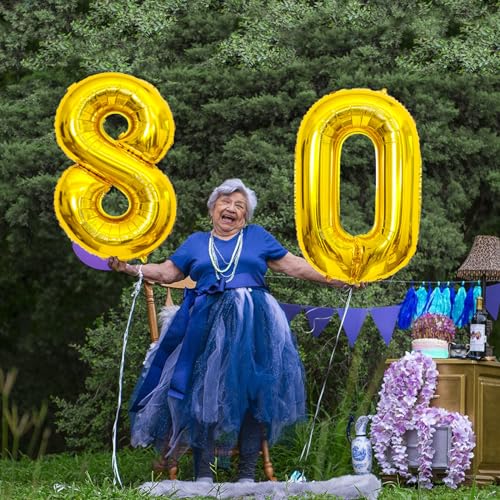 Image of Gold Number Balloons Birthday Balloons - Giant Gold Number 80 Balloon 40 inch, Numbers Balloon 10th Birthday Decorations, Gold Party Supplies for Women Men