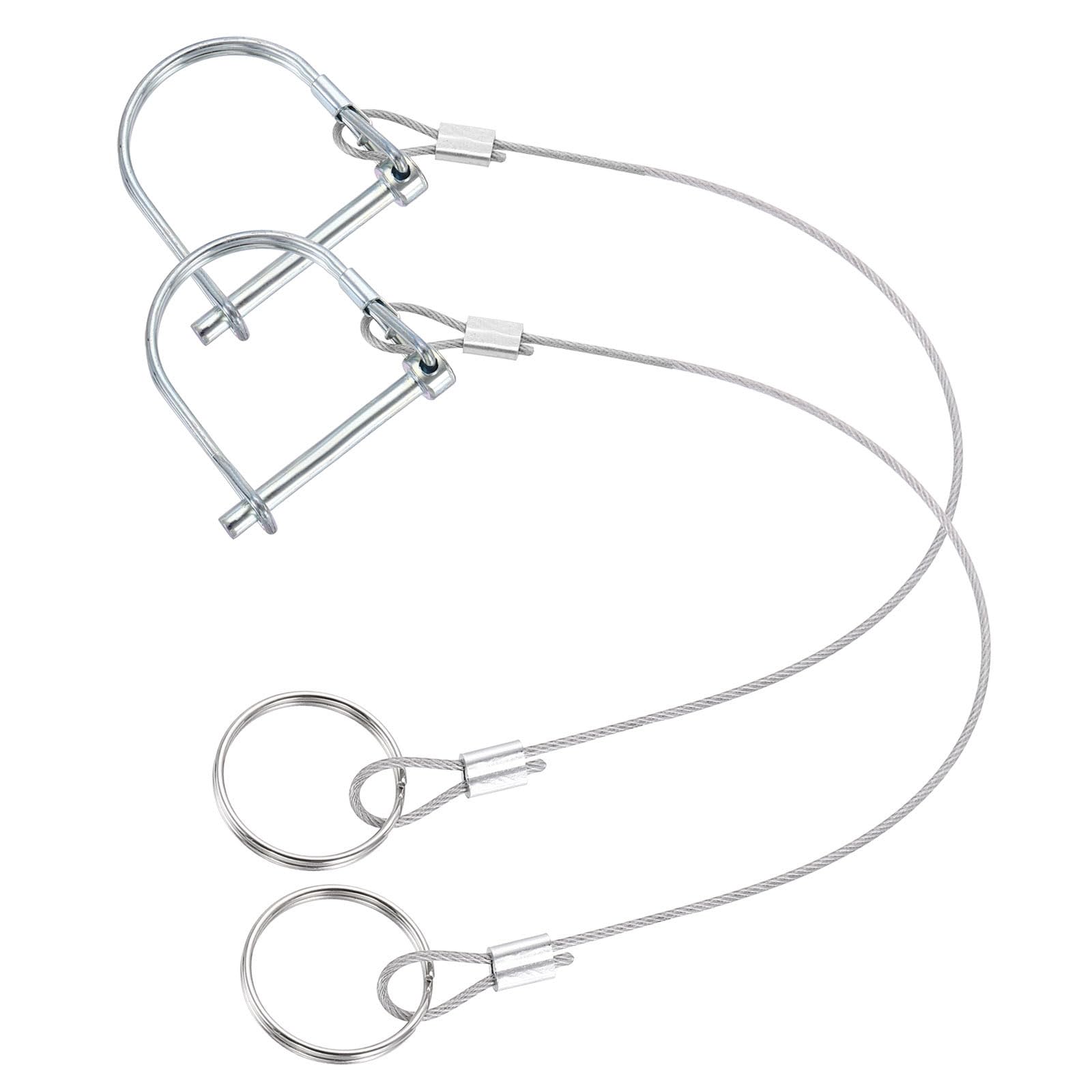 PATIKIL 2 Pcs Trailer Coupler Pins, (4.5mm x 40mm) D Shape Shaft Locking Pin with Ear Extended Cord Quick Release Ring Round Arch Wire Retainer for Farm Trailers Hitches