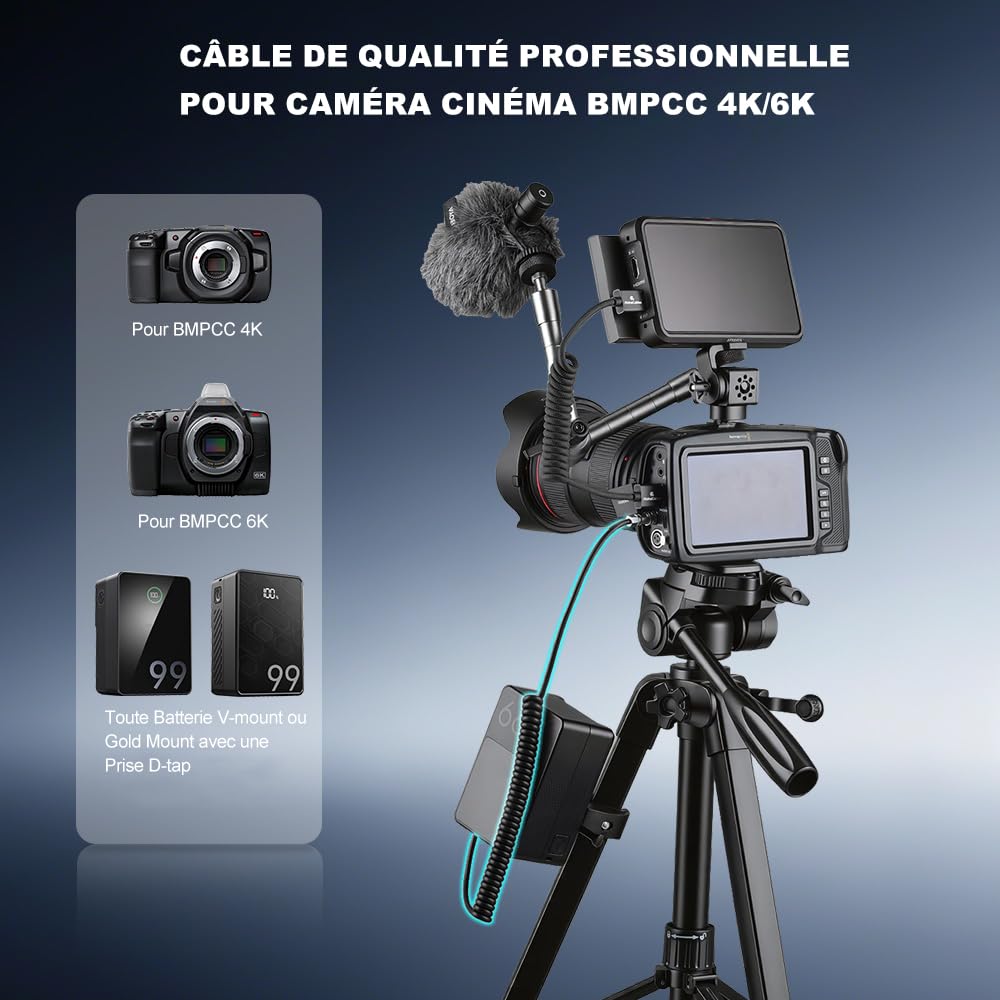 Alvin's Cables BMPCC 4K 6K vers D Tap Câble d'alimentation pour Blackmagic Pocket Cinema Camera 4K Gold Mount V-Mount Batterie Weipu 2 Broches Femelle vers P-Tap