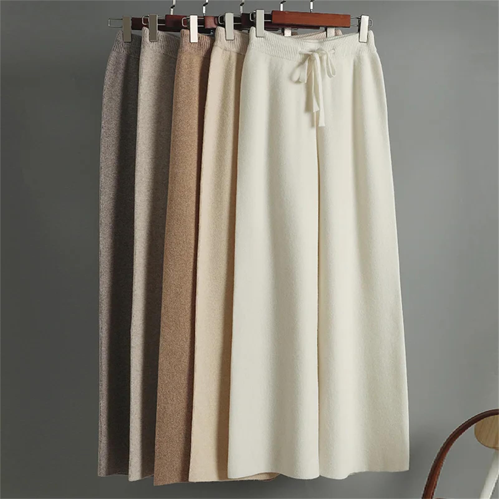 Pantaloni invernali da donna a vita alta in lana a gamba larga pantaloni a maglia morbida morbida e calda pantaloni della tuta elastici in vita