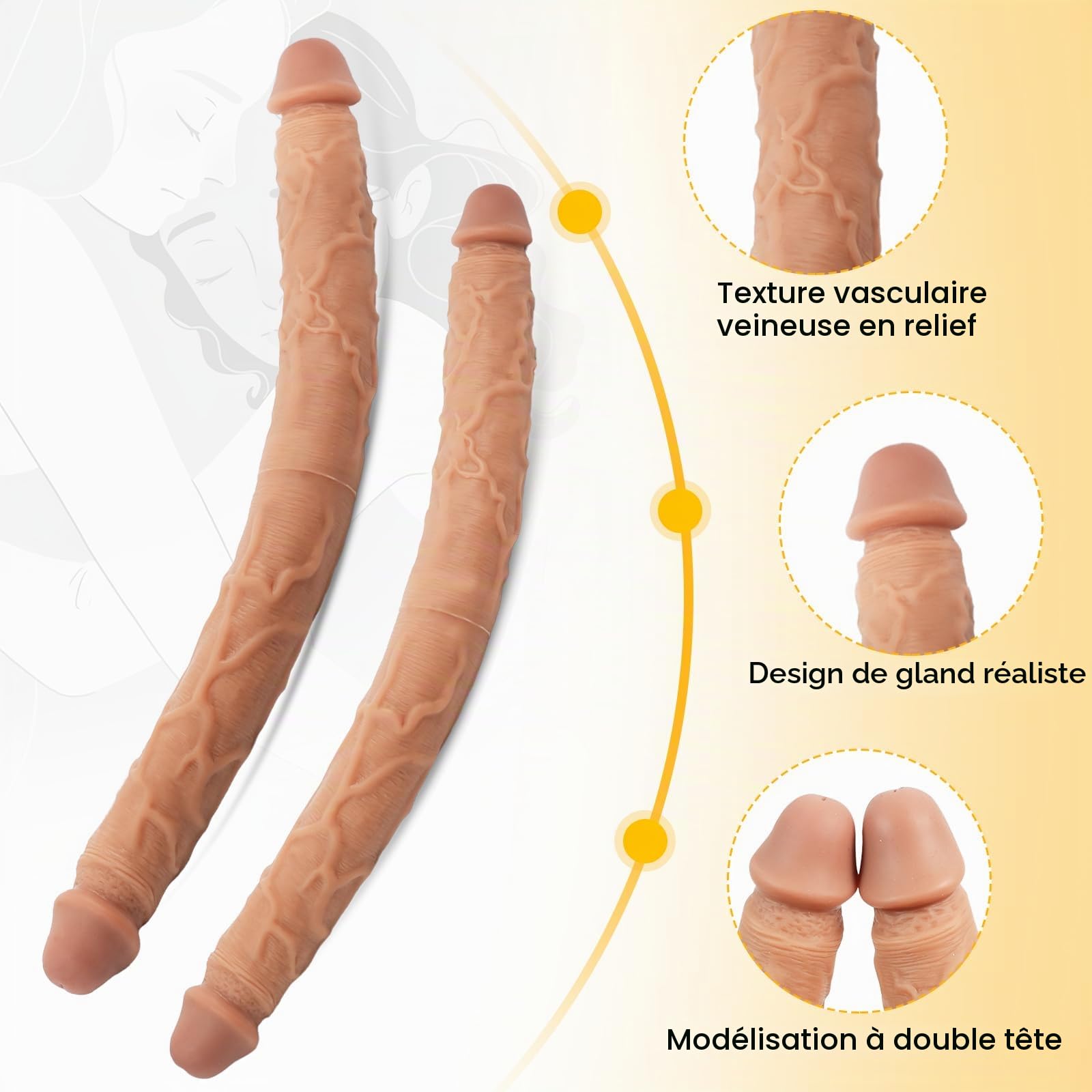 AMAZBEE Gode à double tête pour femmes Gode doux en silicone liquide Jouets pour hommes et femmes Couples Godes réalistes pour double usage (XL)