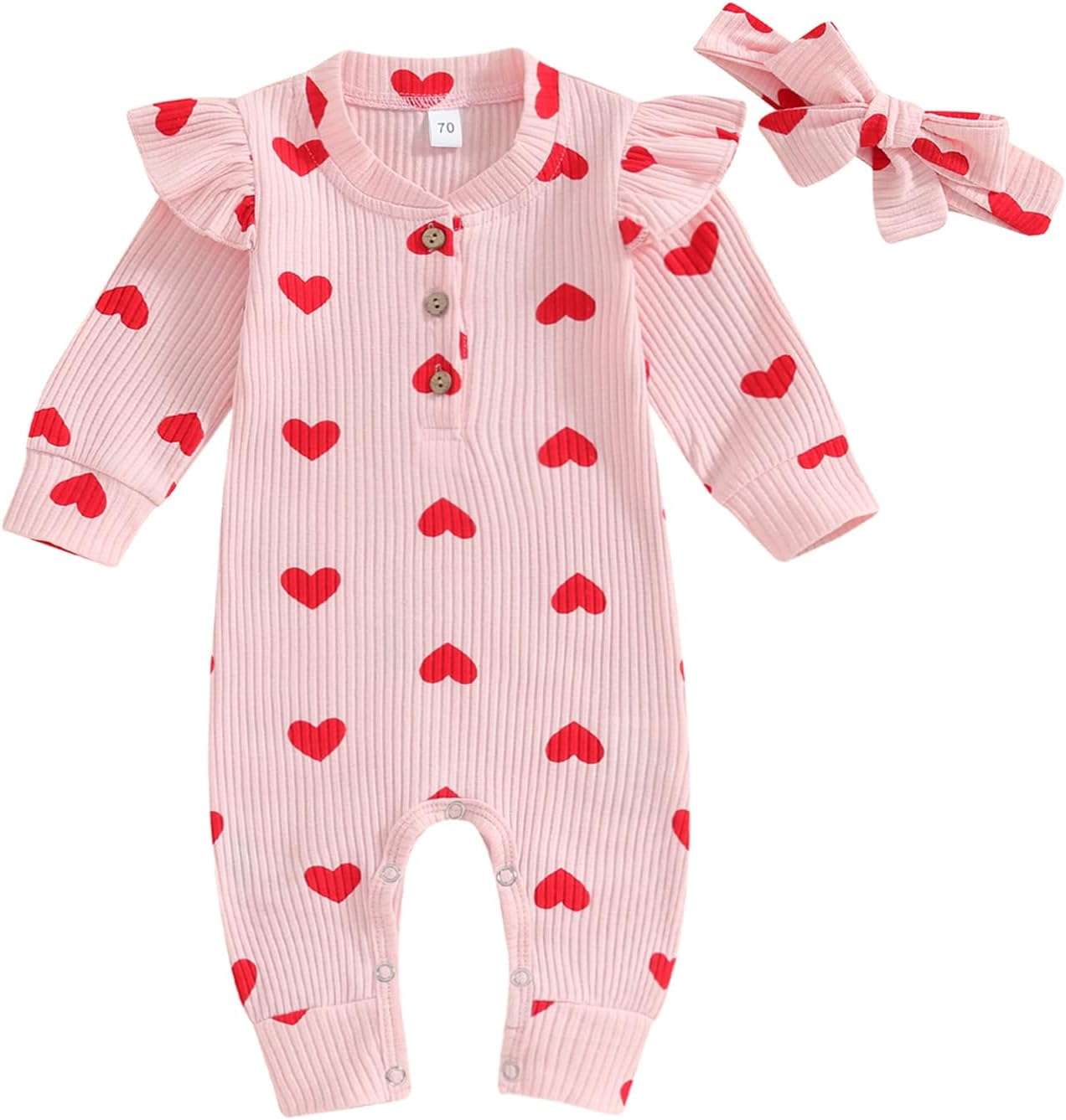 Ledy Champswiin Newborn Baby Girl Valentine Clothes Infant Heart Print Romper Jumpsuit One Piece Outfit