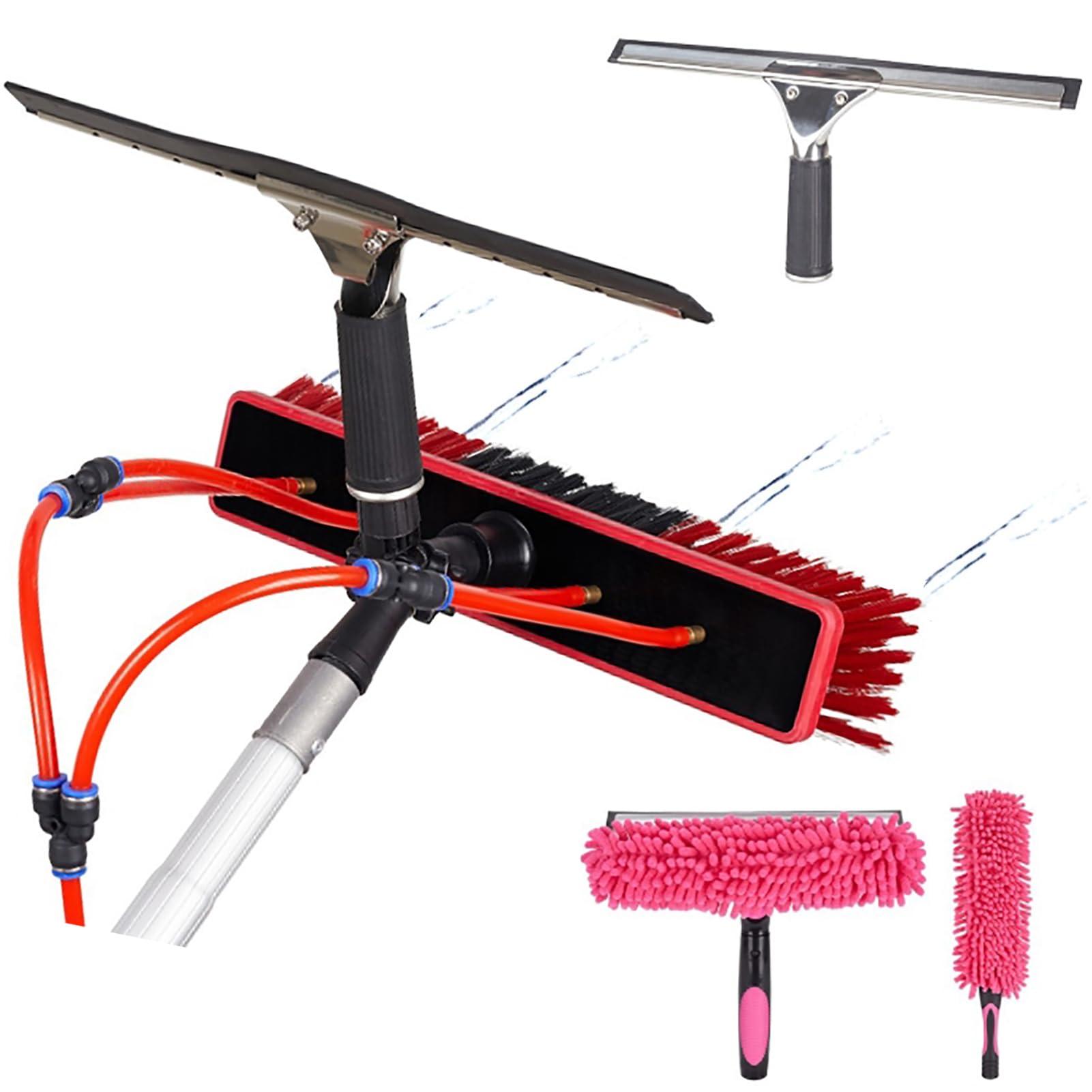Cepillo De Limpieza TelescóPico,5m,Telescopic Limpia Placas Solares,Limpia Cristales Profesional,Limpiacristales TelescóPico Con Rasqueta De Caucho Y Recambios De,Vidrios, Lavado Camiones,Cartelería