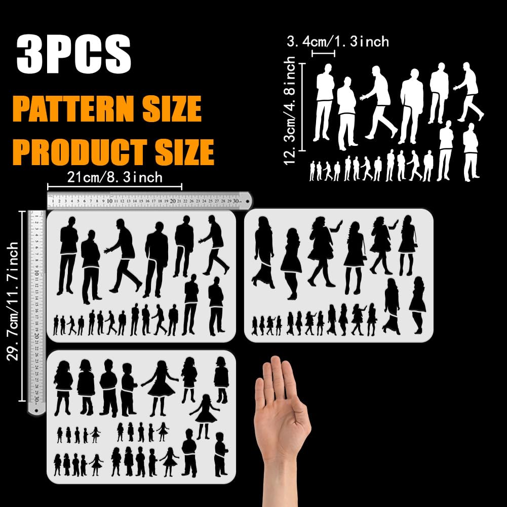 FINGERINSPIRE 3Pcs Human Figure Painting Large Stencil 8.3x11.7 PET Male Female Boys Girls Figures Model Spraying Big Stencil Reusable Human Body Silhouette Wall Stencil Creative Hollow Out Template - Image 2