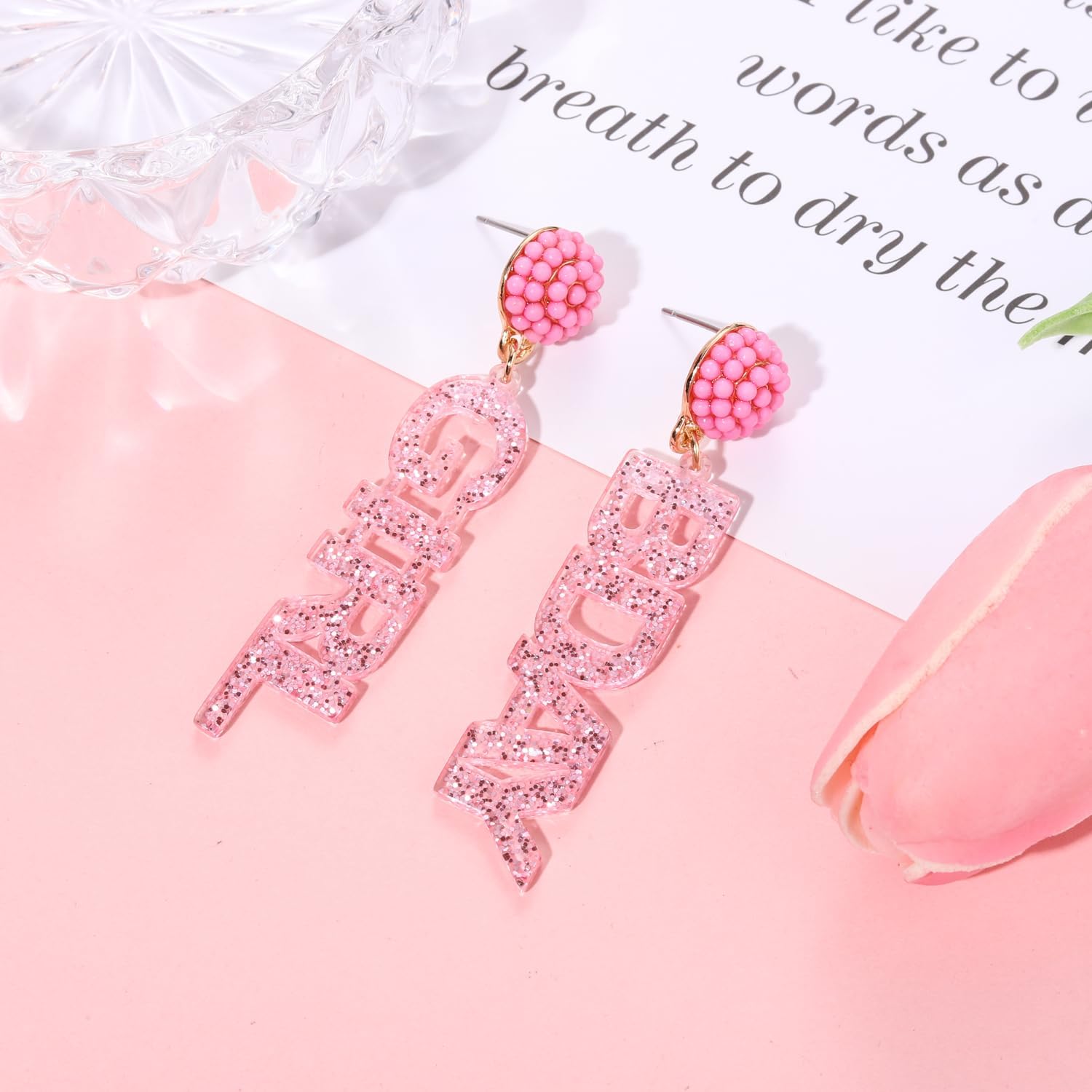 Beaded Glitter BDAY Letter Dangle Earrings - Acrylic Happy Birthday Earrings for Women's Birthday & Holiday Parties - Image 2