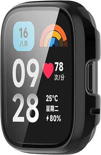 Funda de cobertura completa con protector de pantalla compatible con Redmi Watch 3/3 Lite/3 Active, Disscool PC y Real Glass Reemplazar la funda