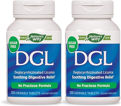 Nature's Way DGL (sin fructosa), 100 tabletas masticables. Paquete de 2 botellas