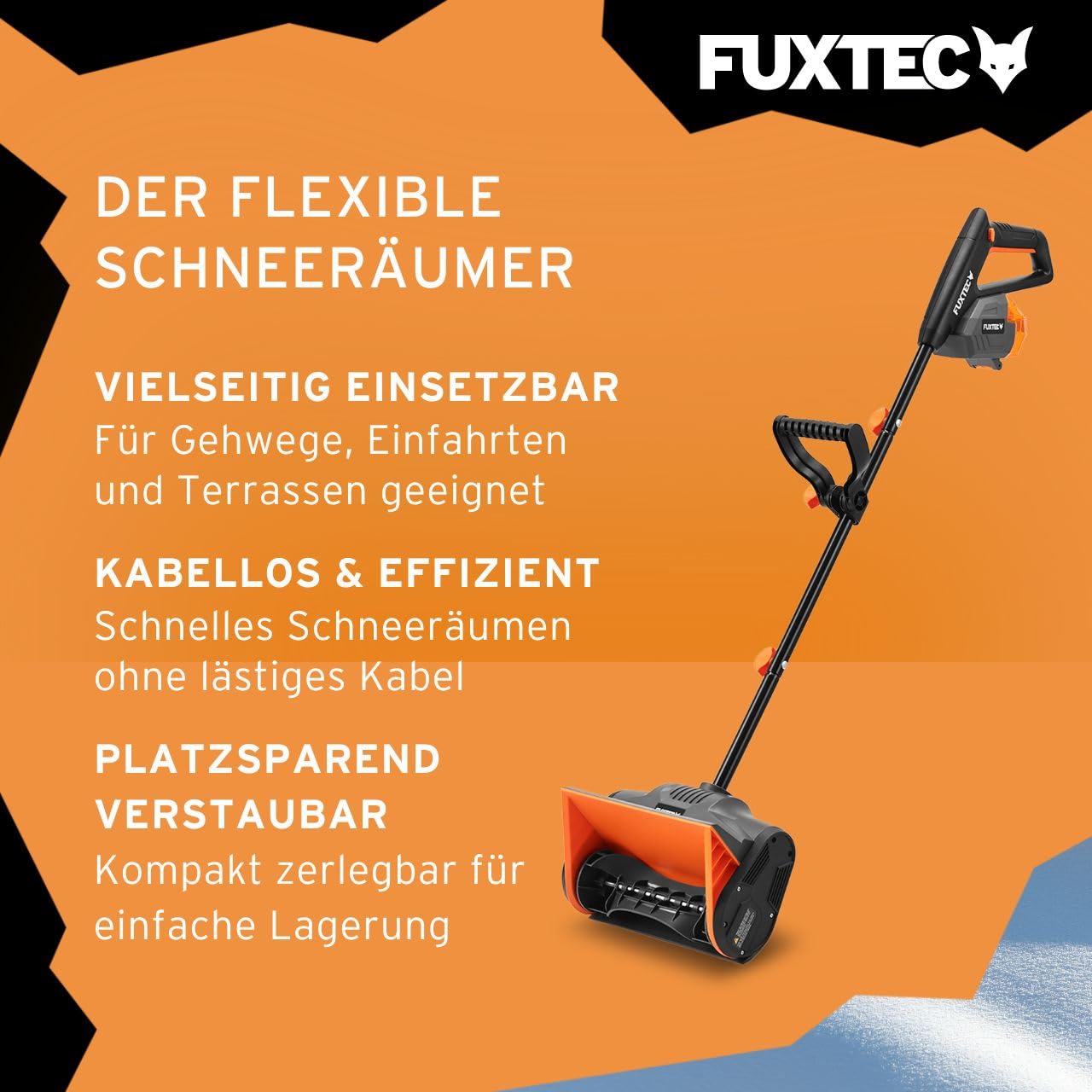 FUXTEC Akku Schneefräse FX-E1SCH20SET, 20V Schneeschaufel elektrisch inkl. 4Ah Akku & Ladegerät, 30cm Arbeitsbreite, 6m Auswurfweite, leichtgewichtig, ideal für Einfahrt, Gehweg, Terrasse
