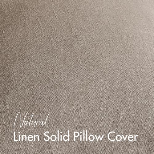 Image of Decorative Linen Solid Throw Pillow Covers 18x18 Inch Set of 2 Brown Tan Boho Accent Farmhouse Pillows Modern Neutral Home Decor for Couch Sofa Living Room Bed