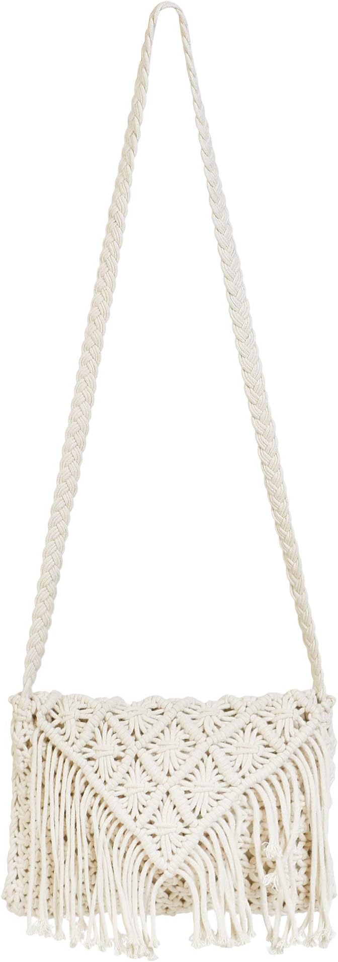 INKMILANWomen's Macrame Hand Knitted Sling/Clutch Handbag (Natural White)