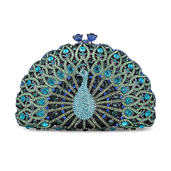 MOSSMON Peacock Luxury Rhinestone Crystal Evening Clutch Bag Sparkly Bride Wedding Party Purses for Women