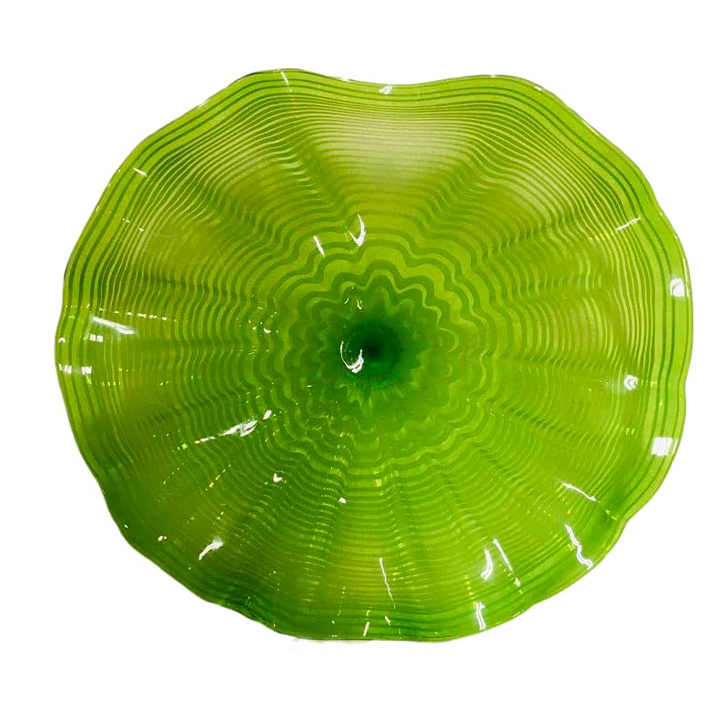 Art Glass Wall Decor Plate, Unique Hand Blown Murano Glass Wall Decoration Plates, 12 Inch Green Accent for Kitchen, Living Room, Staircase, Hallway