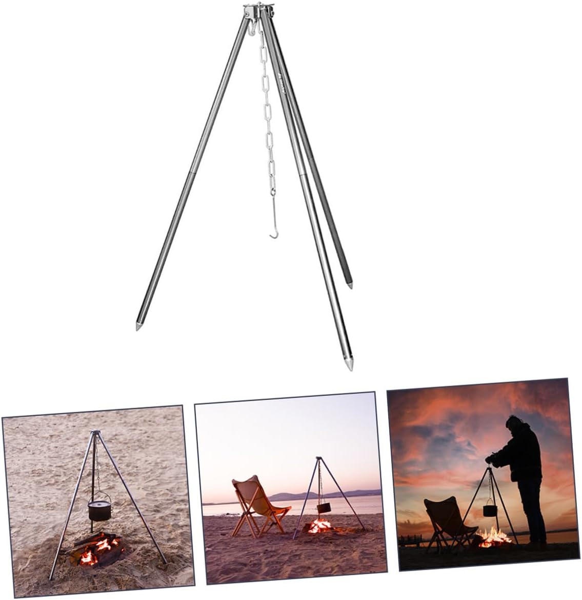 Adjustable Aluminum Camping Bonfire Tripod Grill Rack for Outdoor Cooking Portable Bracket with Height Control High-Temperature Resistant Frame for Hiking BBQ Picnic and Camping