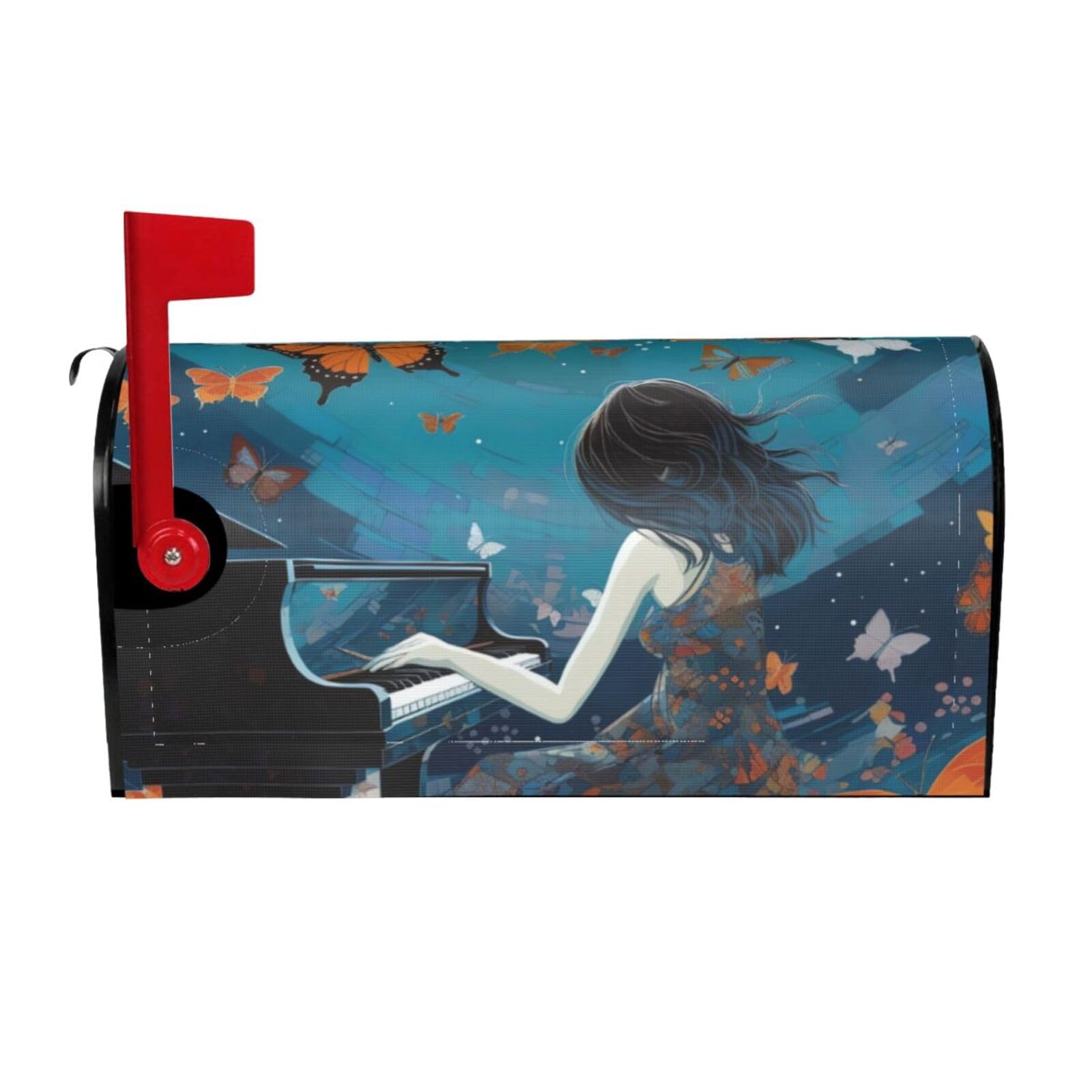 Girl Playing Piano Mailbox Covers Magnetic Wraps Post Letter Box Cover Garden Home Decor 25.5x21 in