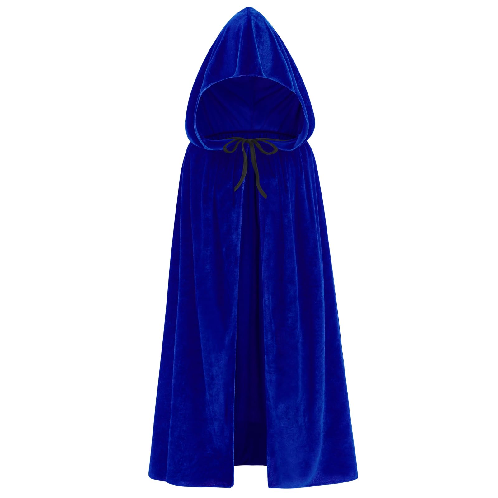 RRCBMD Adults Velvet Hooded Cape for Men Women Medieval Renaissance Unisex Cloak with Hood Blue Halloween Cosplay Costume 31.4inch
